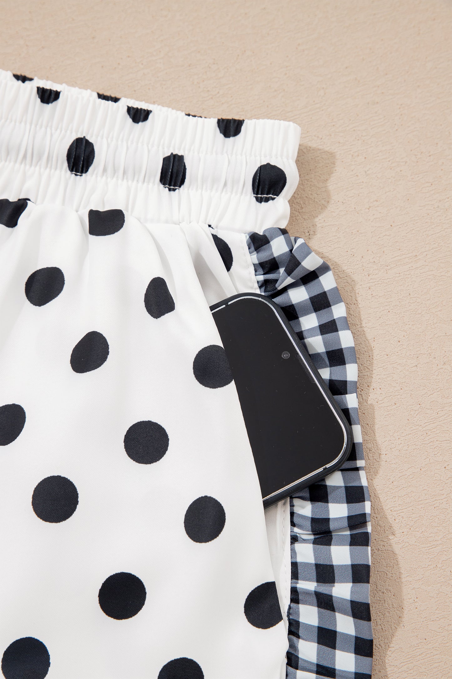 White Polka Dot Contrast Ruffle Trim Shorts-Bottoms/Casual Shorts-[Adult]-[Female]-2022 Online Blue Zone Planet