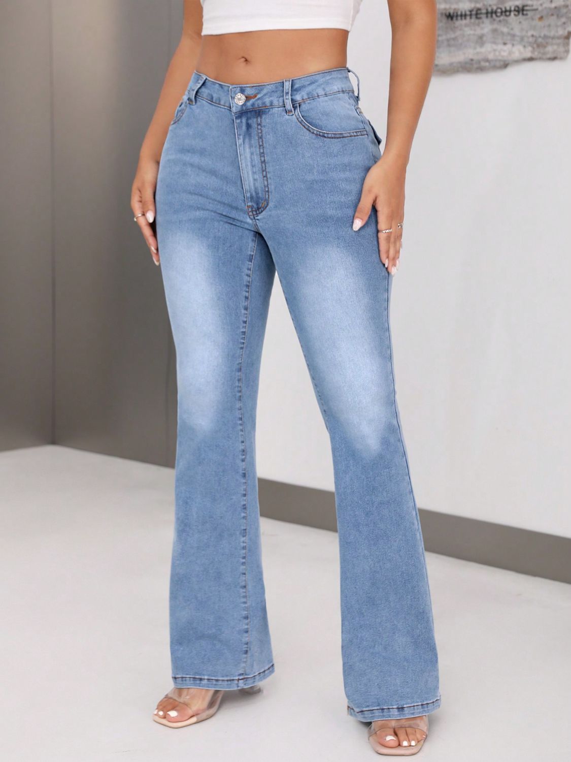 Bootcut Jeans with Pockets-BOTTOMS SIZES SMALL MEDIUM LARGE-[Adult]-[Female]-2022 Online Blue Zone Planet