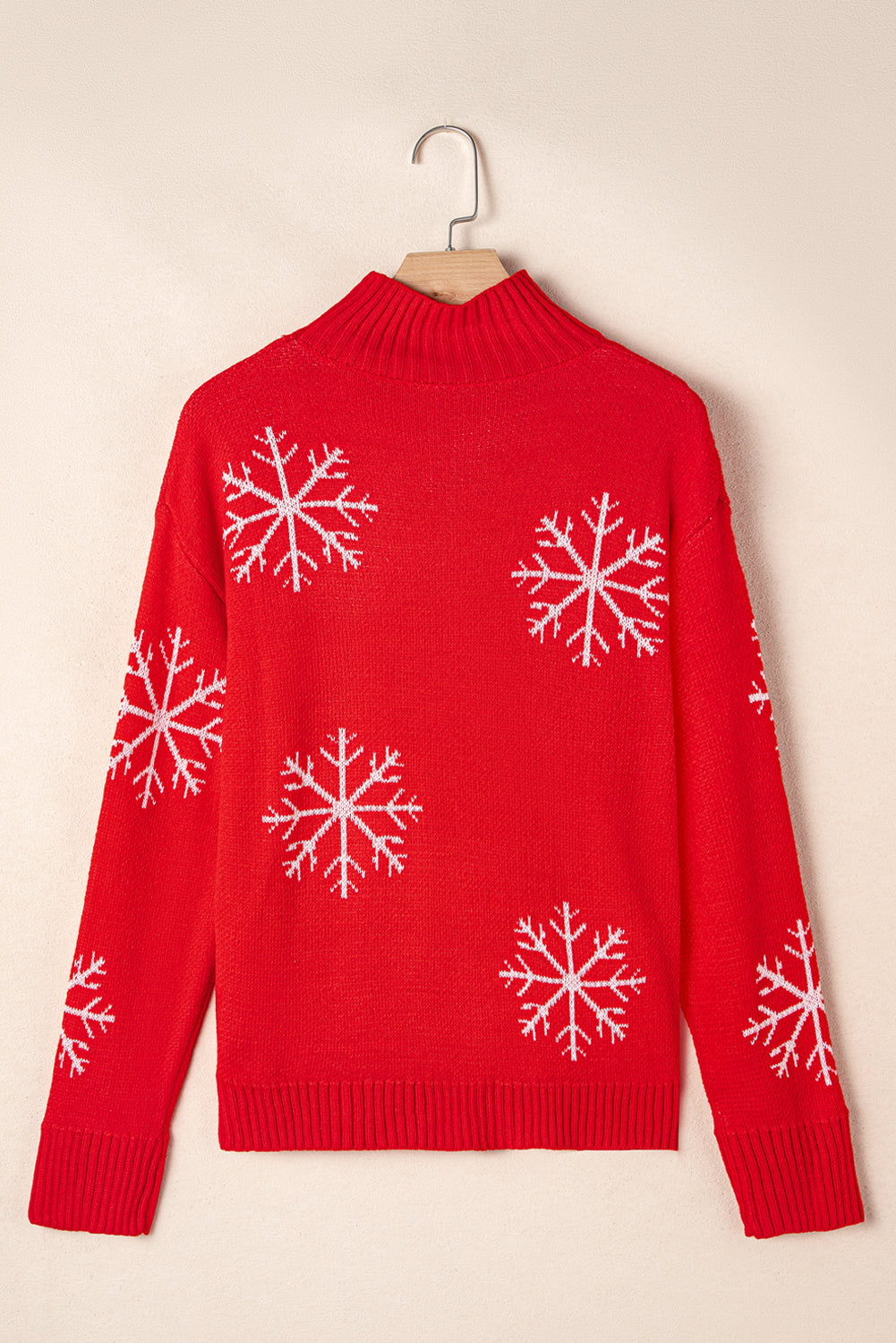 Blue Zone Planet | Fiery Red Christmas Snow Printed High Neck Sweater-Sweaters-[Adult]-[Female]-2022 Online Blue Zone Planet