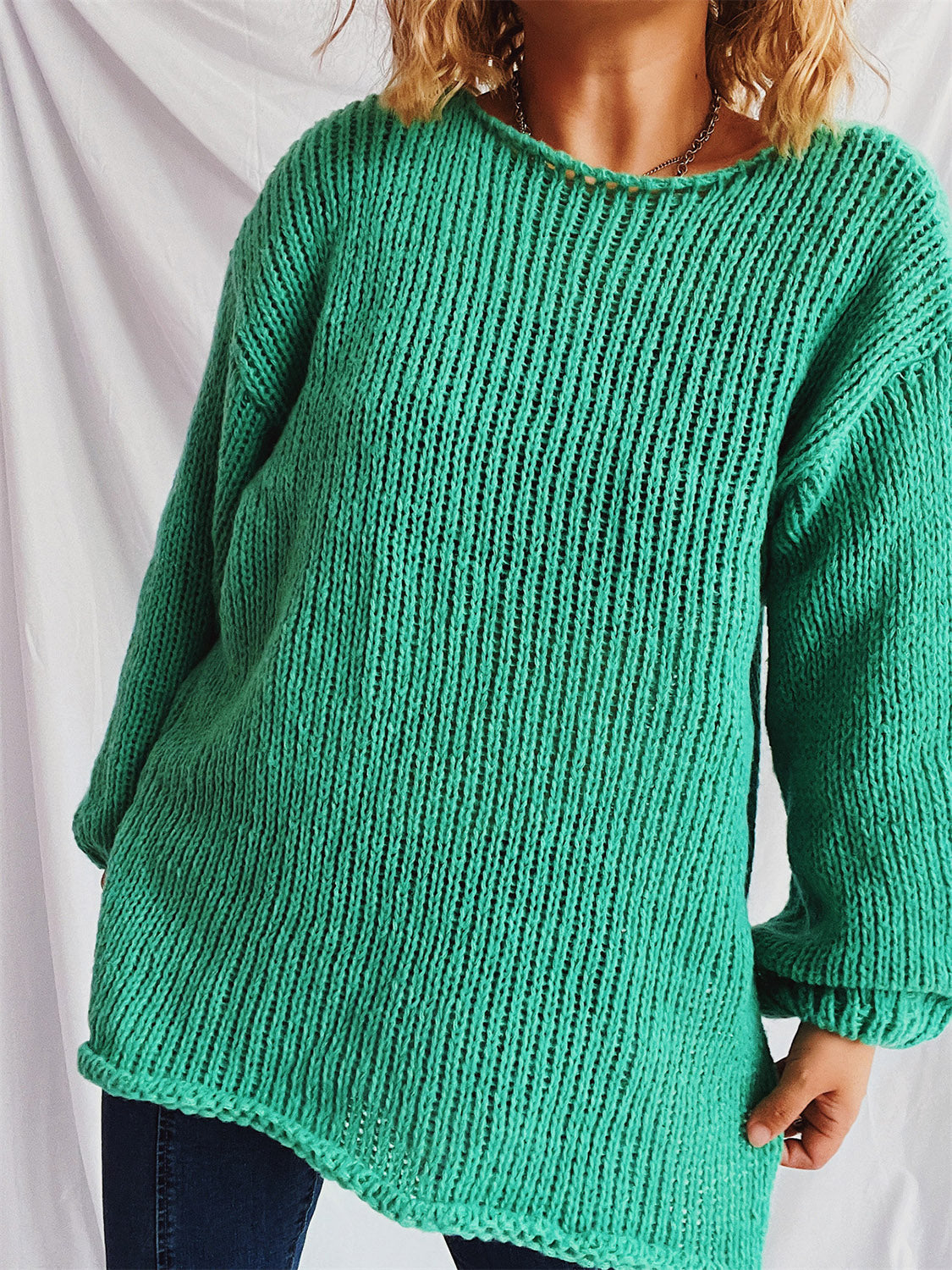 Boat Neck Dropped Shoulder Sweater-TOPS / DRESSES-[Adult]-[Female]-2022 Online Blue Zone Planet