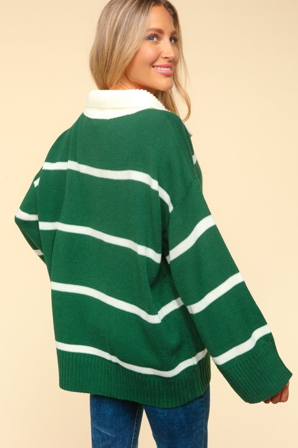 Haptics Collared Neck Striped Contrast Sweater-TOPS / DRESSES-[Adult]-[Female]-2022 Online Blue Zone Planet