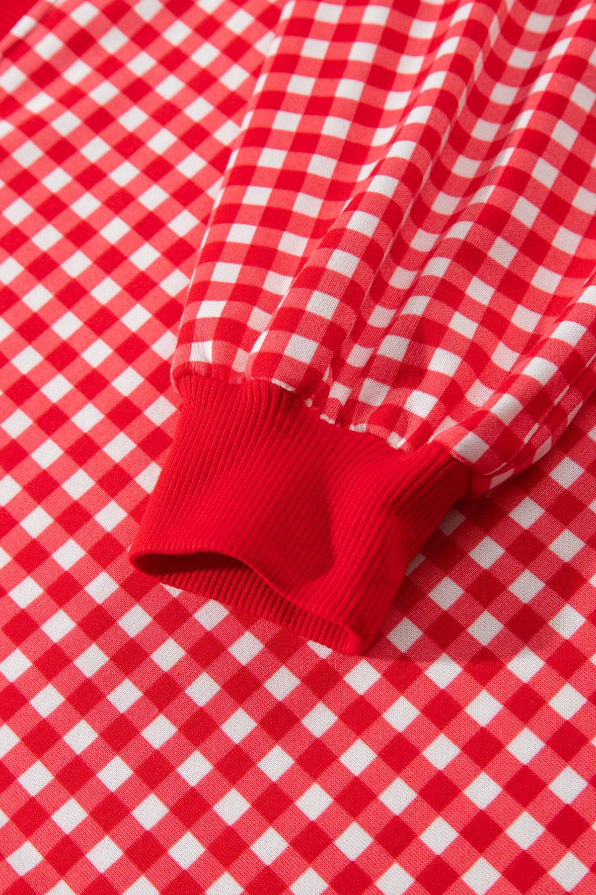 Red Gingham Oversized Ribbed Trim Crew Neck Long Sleeve Top and Skort Set-Two Piece Sets/Two Piece Dresses-[Adult]-[Female]-2022 Online Blue Zone Planet