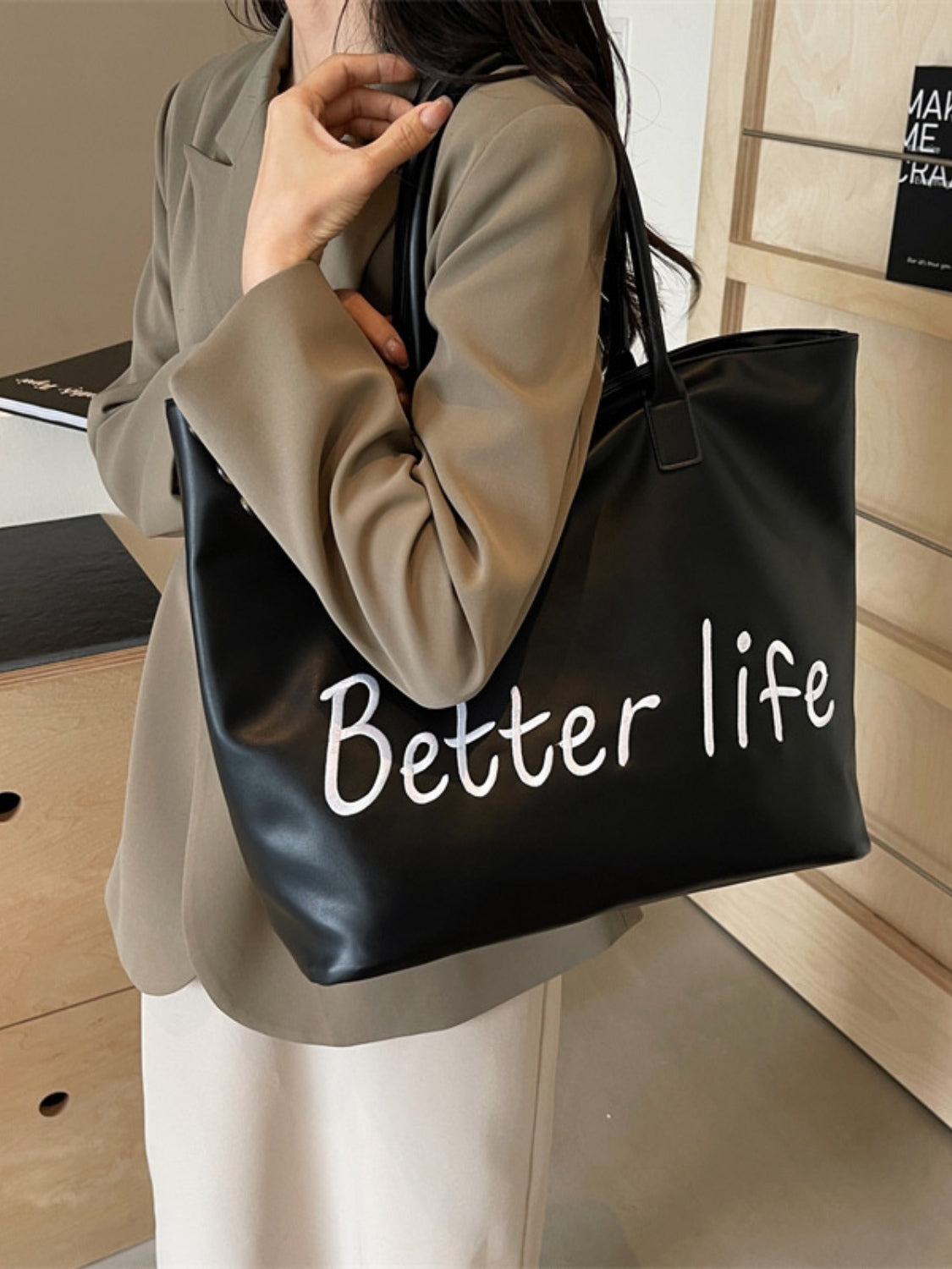 BETTER LIFE PU Leather Tote Bag-HANDBAGS-[Adult]-[Female]-2022 Online Blue Zone Planet