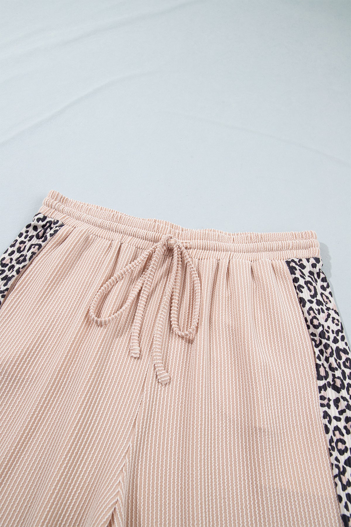 Light French Beige Leopard Print Ribbed Twist Long Sleeve Top Pants Plus Size Set-Plus Size/Plus Size Loungewear-[Adult]-[Female]-2022 Online Blue Zone Planet