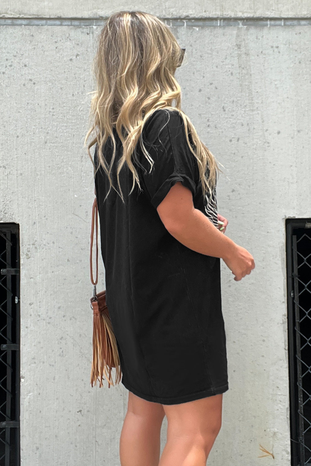 Black Nashville Guitar Print Crew Neck T Shirt Mini Dress-TOPS / DRESSES-[Adult]-[Female]-2022 Online Blue Zone Planet