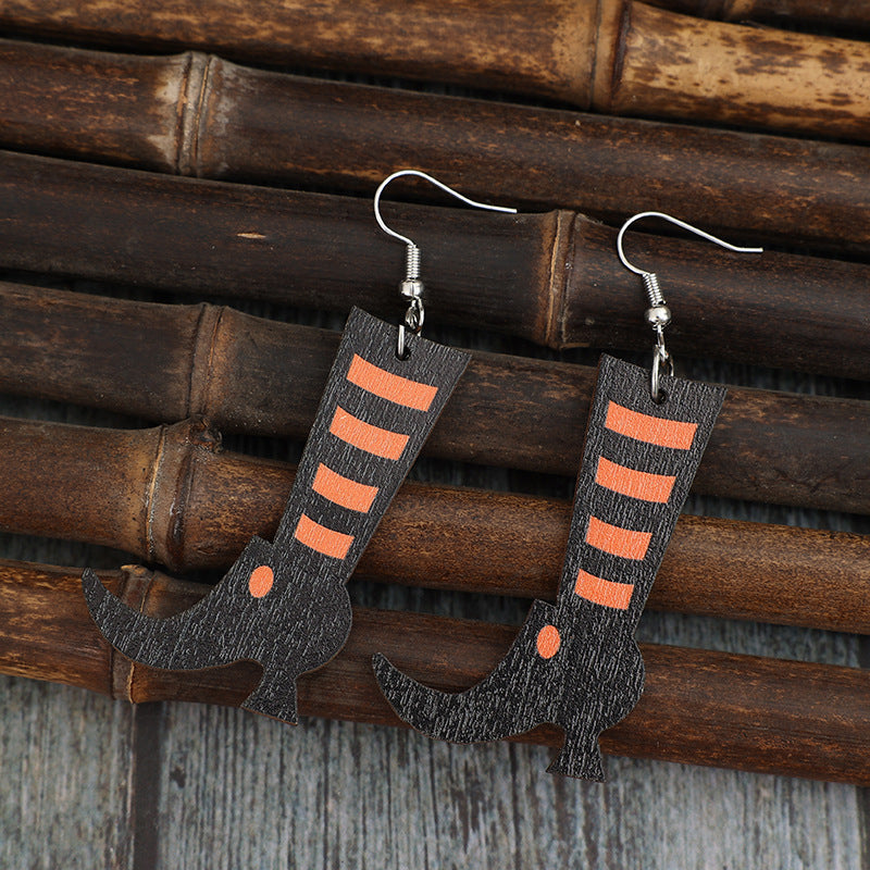 Blue Zone Planet | Alloy Wooden Boots Earrings-[Adult]-[Female]-Black-One Size-2022 Online Blue Zone Planet