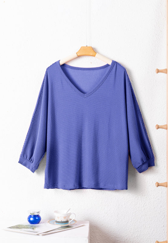 Texture V-Neck Long Sleeve Top-TOPS / DRESSES-[Adult]-[Female]-2022 Online Blue Zone Planet