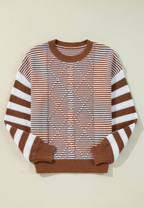 Striped Round Neck Dropped Shoulder Sweater-TOPS / DRESSES-[Adult]-[Female]-2022 Online Blue Zone Planet