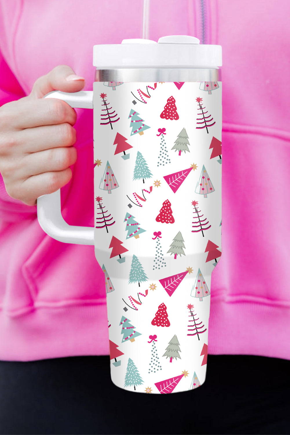 Blue Zone Planet | White Cartoon Christmas Tree Printed Thermos Cup 40oz-Accessories/Tumblers-[Adult]-[Female]-White-ONE SIZE-2022 Online Blue Zone Planet