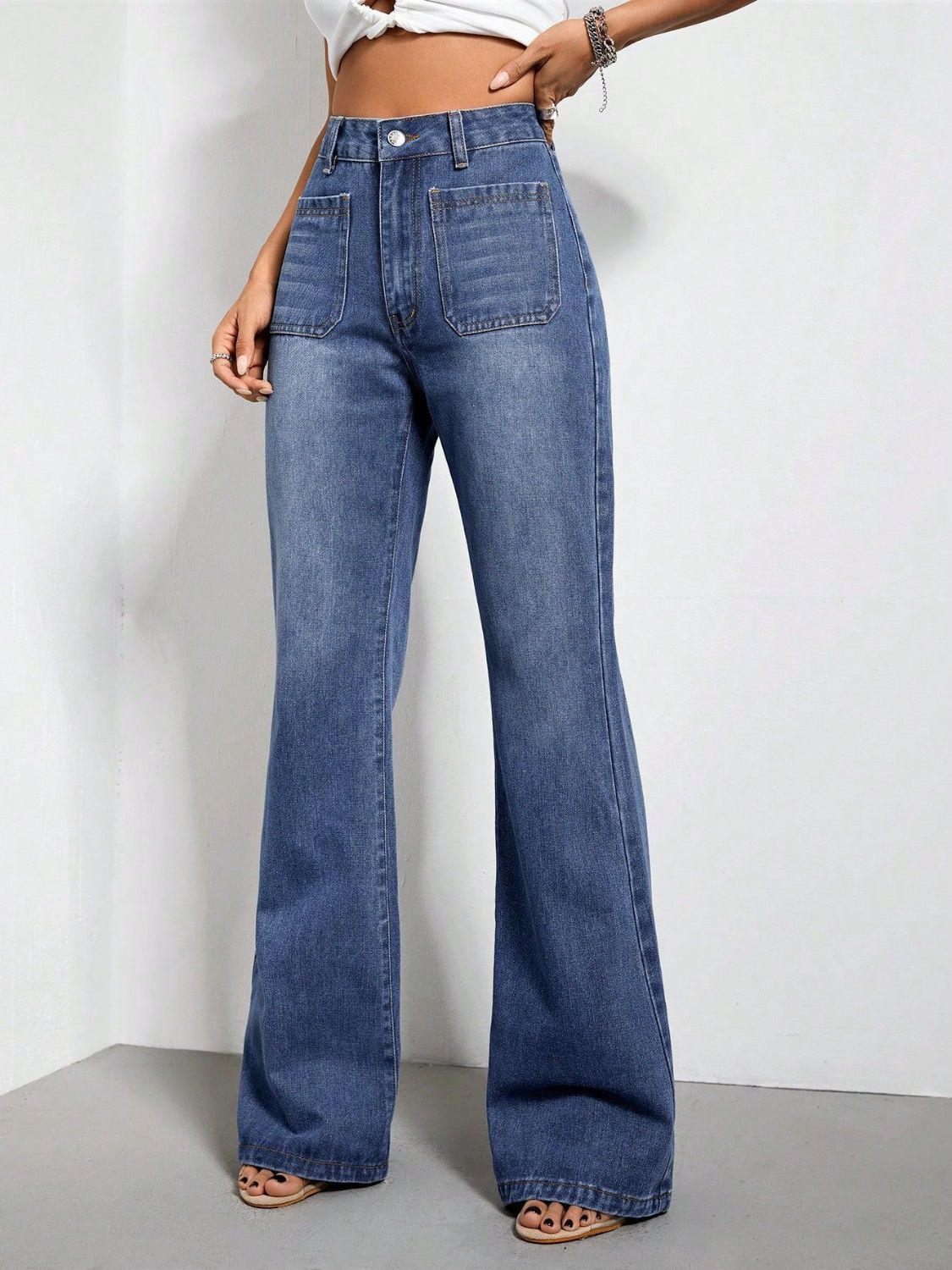 Bootcut Jeans with Pockets-BOTTOM SIZES SMALL MEDIUM LARGE-[Adult]-[Female]-2022 Online Blue Zone Planet