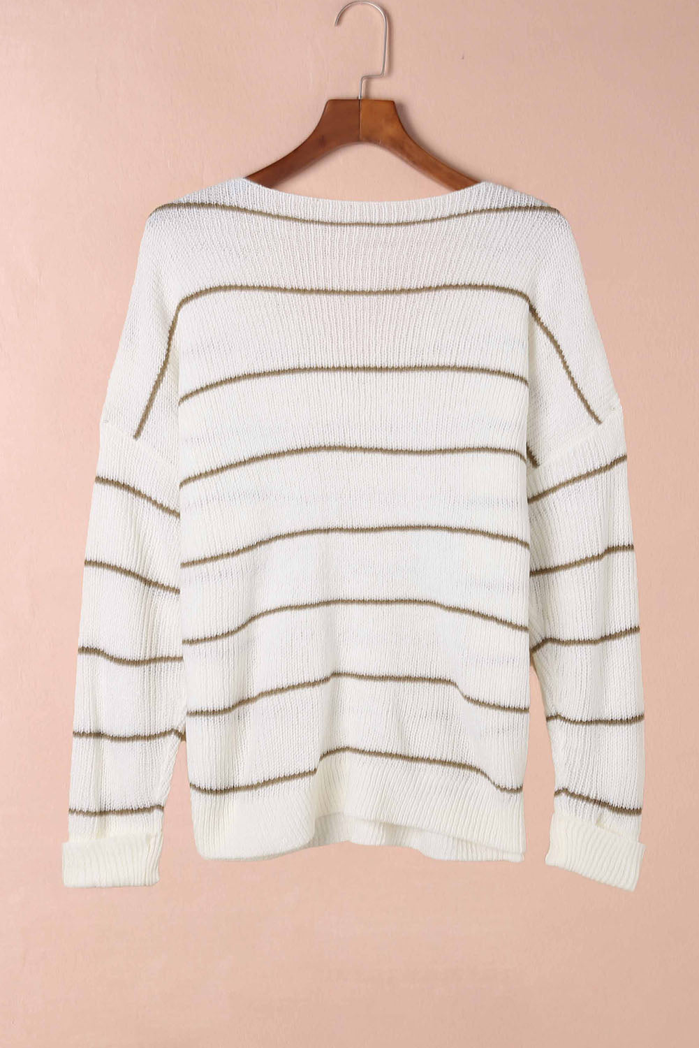 Striped V-Neck Drop Shoulder Sweater-TOPS / DRESSES-[Adult]-[Female]-2022 Online Blue Zone Planet