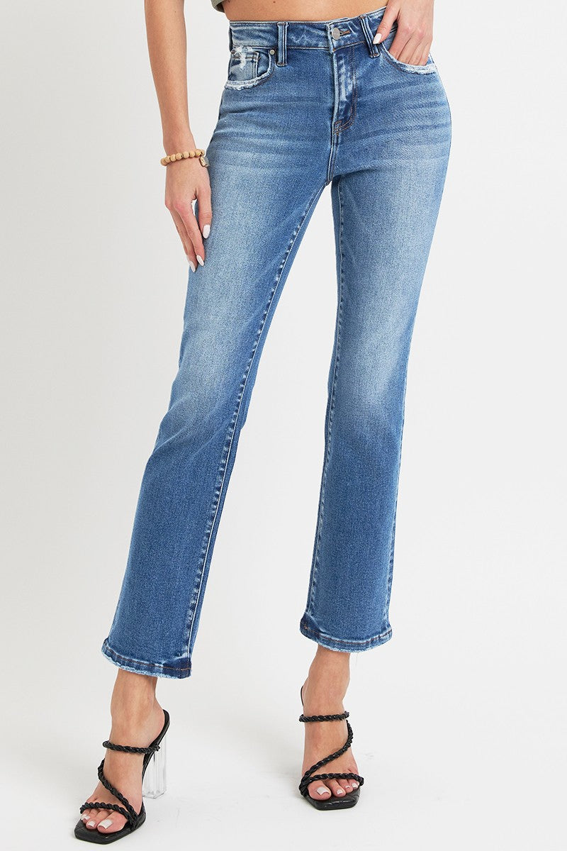 Blue Zone Planet | RISEN Full Size Mid Rise Ankle Straight Jeans with Pockets-BOTTOMS SIZES SMALL MEDIUM LARGE-[Adult]-[Female]-2022 Online Blue Zone Planet