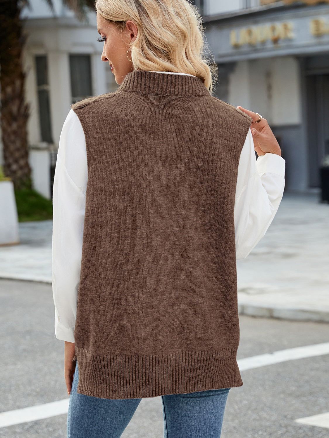 Cable Knit V-Neck Sweater Vest-TOPS / DRESSES-[Adult]-[Female]-2022 Online Blue Zone Planet