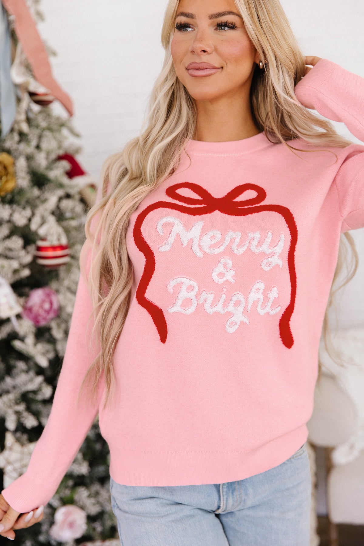 Gossamer Pink Drop Shoulder Round Neck Towel Embroidery Slogan Pullover Sweater-TOPS / DRESSES-[Adult]-[Female]-2022 Online Blue Zone Planet