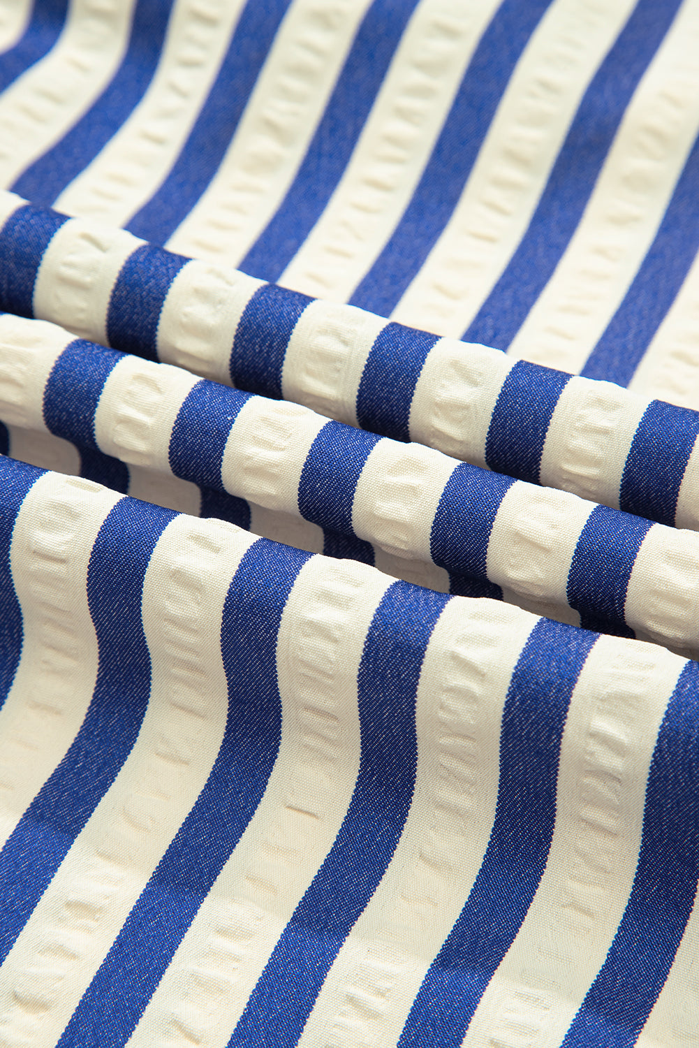 Blue Stripe Collared Half Button Side Pockets Loose Fit Mini Dress-Dresses/Mini Dresses-[Adult]-[Female]-2022 Online Blue Zone Planet