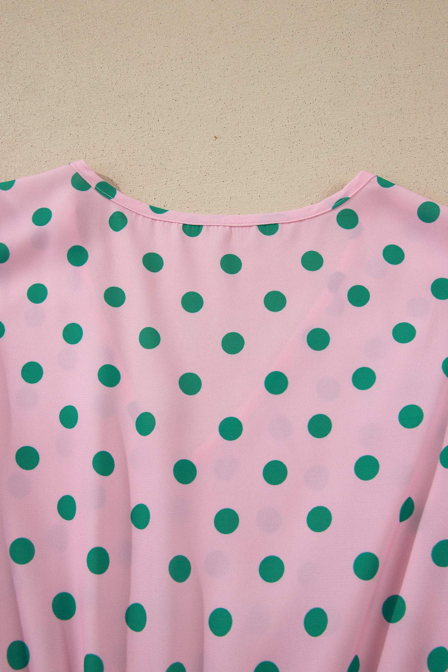 Pink V Neck Polka Dot Print Drawstring Tiered Babydoll Blouse-Tops/Blouses & Shirts-[Adult]-[Female]-2022 Online Blue Zone Planet