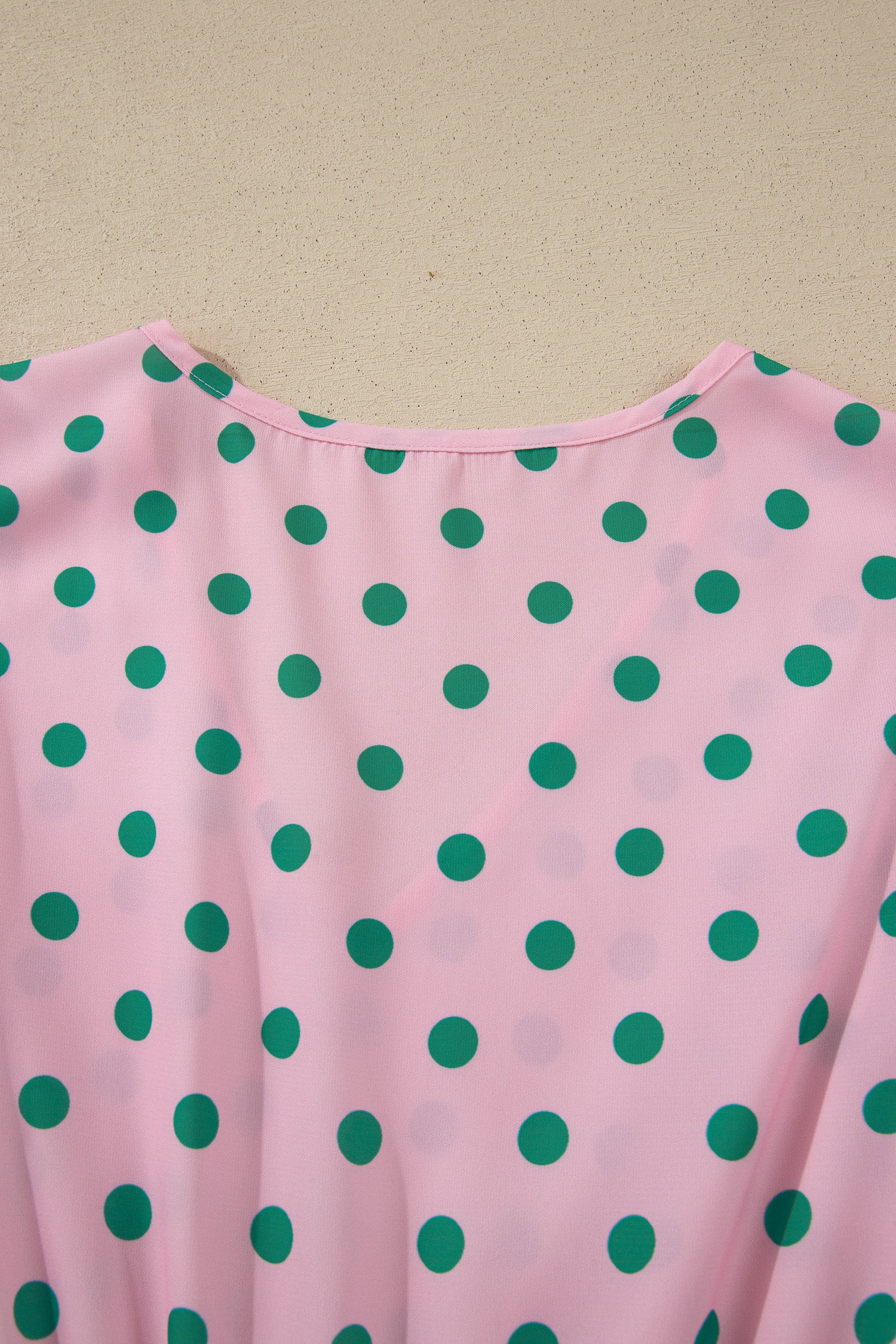 Pink V Neck Polka Dot Print Drawstring Tiered Babydoll Blouse-Tops/Blouses & Shirts-[Adult]-[Female]-2022 Online Blue Zone Planet