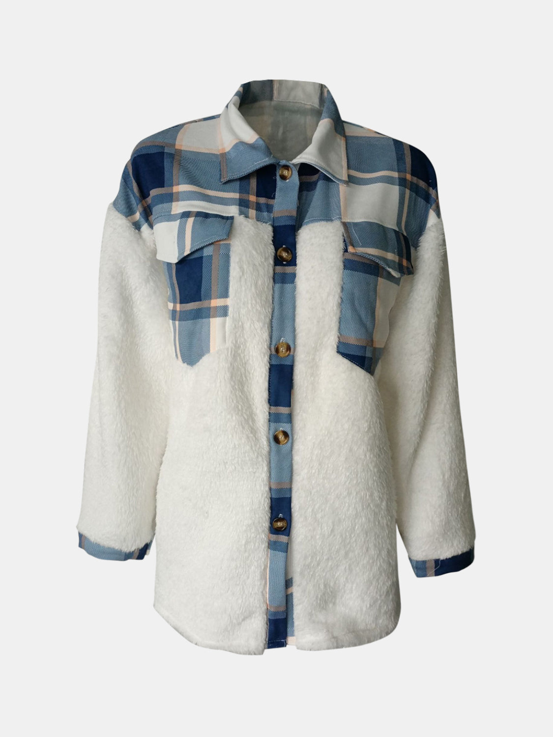 Fuzzy Button Up Long Sleeve Jacket-TOPS / DRESSES-[Adult]-[Female]-2022 Online Blue Zone Planet