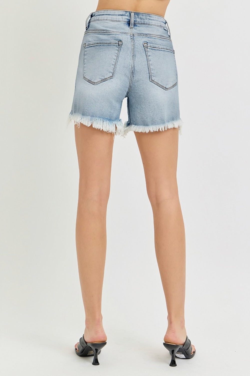 RISEN High Rise Side Step Hem Denim Shorts-BOTTOMS SIZES SMALL MEDIUM LARGE-[Adult]-[Female]-2022 Online Blue Zone Planet