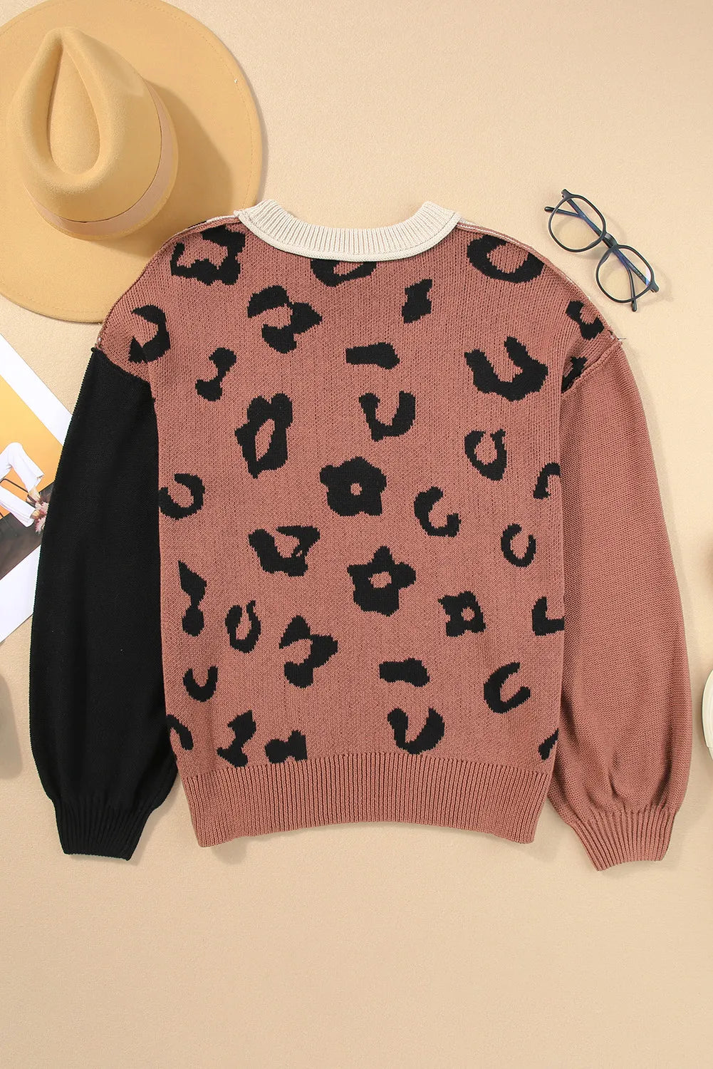 Leopard Round Neck Long Sleeve Sweater-TOPS / DRESSES-[Adult]-[Female]-2022 Online Blue Zone Planet