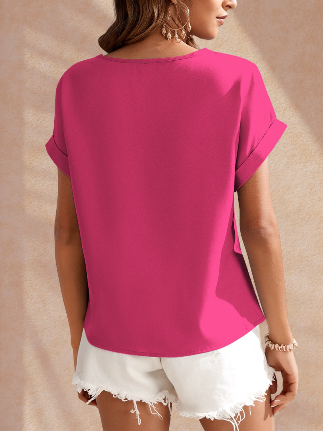 FAM-FAM Round Neck Short Sleeve Blouse-TOPS / DRESSES-[Adult]-[Female]-2022 Online Blue Zone Planet