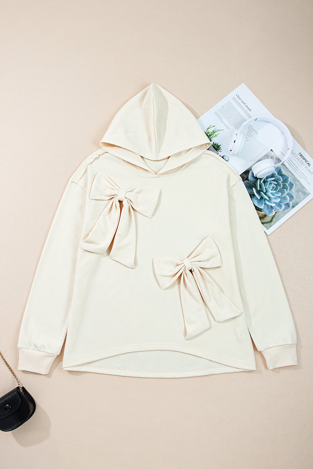 White Solid Color Cute Bow Detail Loose Hoodie-Tops / Dresses-[Adult]-[Female]-2022 Online Blue Zone Planet