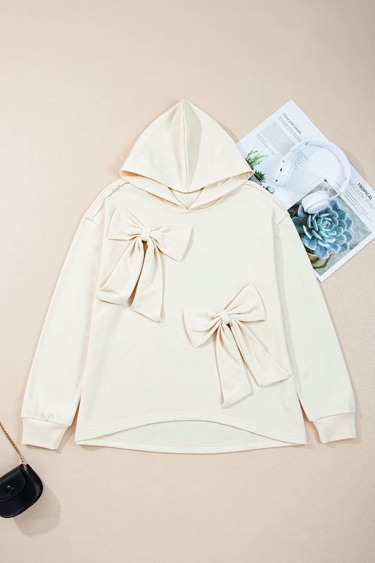 White Solid Color Cute Bow Detail Loose Hoodie-Tops / Dresses-[Adult]-[Female]-2022 Online Blue Zone Planet