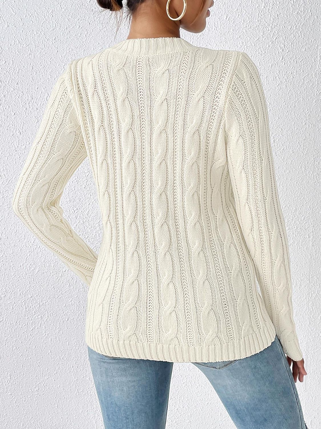 Cable-Knit Round Neck Sweater-TOPS / DRESSES-[Adult]-[Female]-2022 Online Blue Zone Planet