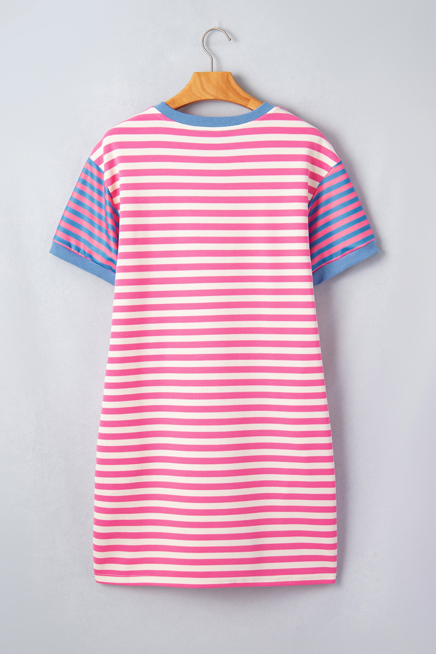 Pink Stripe Contrast Patchwork Short Sleeve T Shirt Shift Dress-TOPS / DRESSES-[Adult]-[Female]-2022 Online Blue Zone Planet