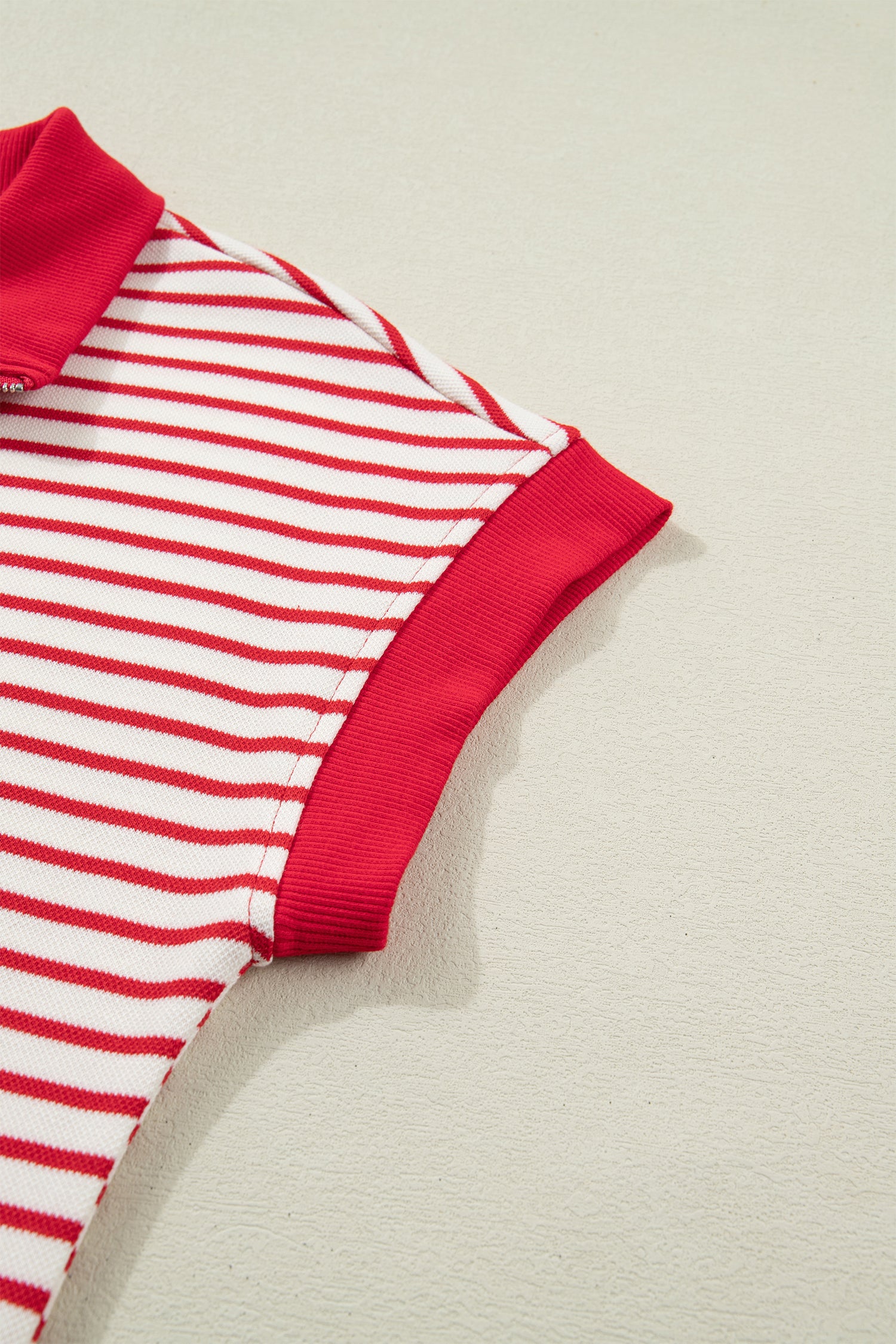 Red Stripe Quarter Zip Polo Collar T Shirt Dress with Pockets-TOPS / DRESSES-[Adult]-[Female]-2022 Online Blue Zone Planet
