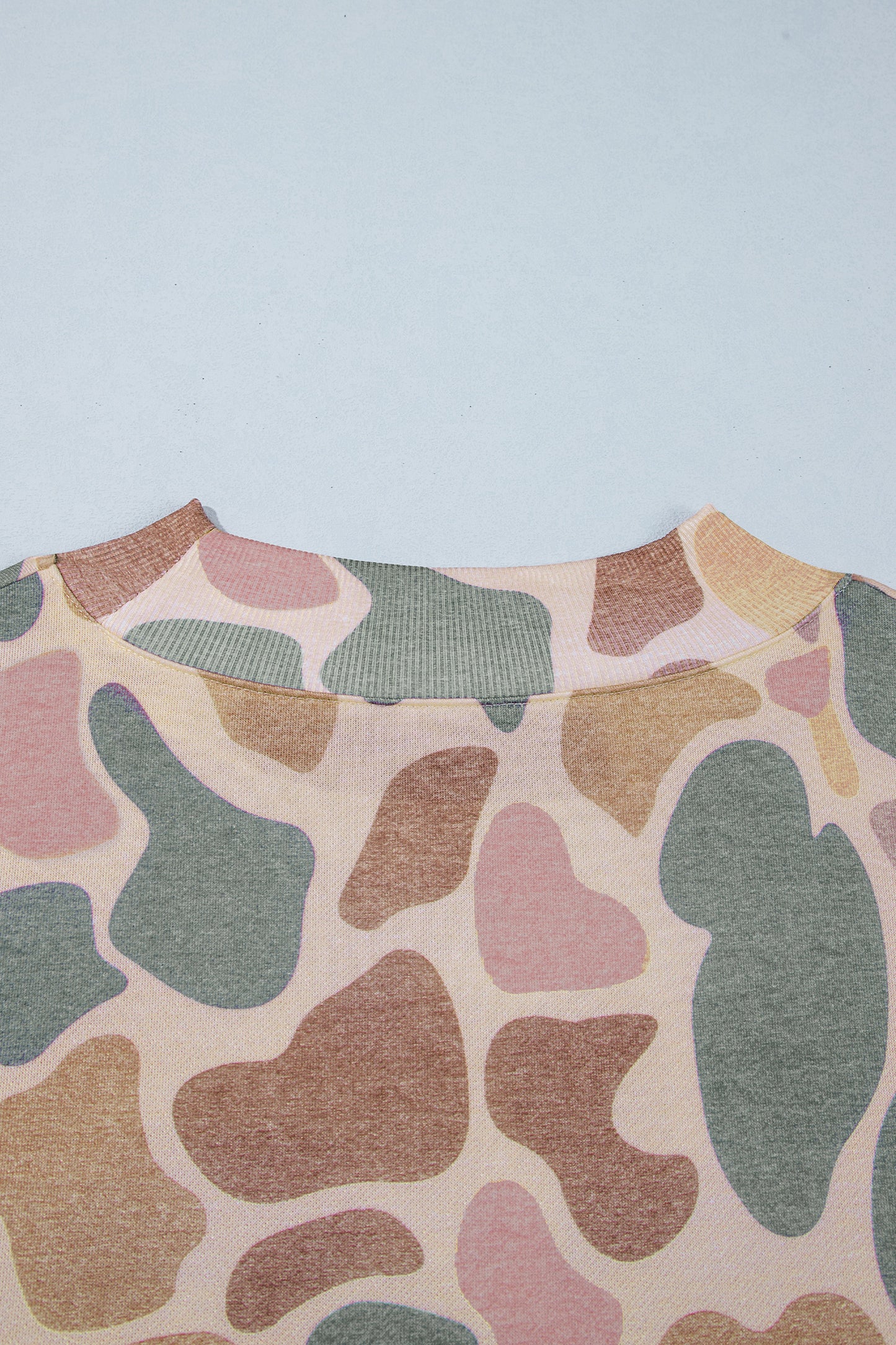 Multicolour Camo Print Ribbed Mock Neck Plus Size Sweatshirt-Plus Size/Plus Size Sweatshirts & Hoodies-[Adult]-[Female]-2022 Online Blue Zone Planet