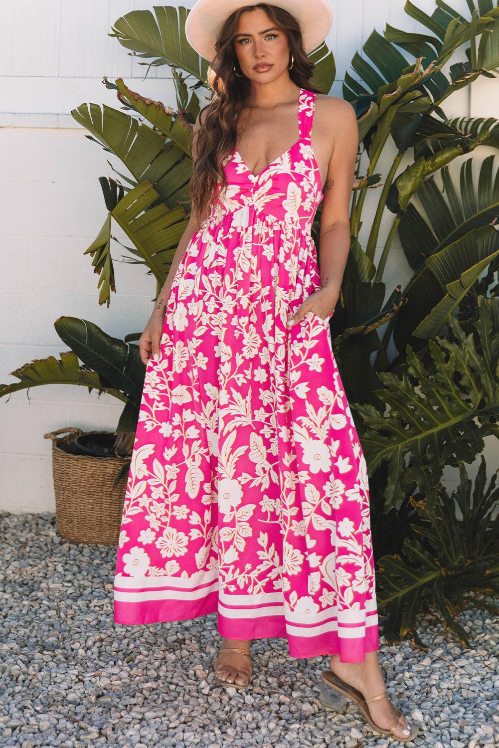 Rose Floral V Neck Crisscross Backless Maxi Dress-TOPS / DRESSES-[Adult]-[Female]-2022 Online Blue Zone Planet