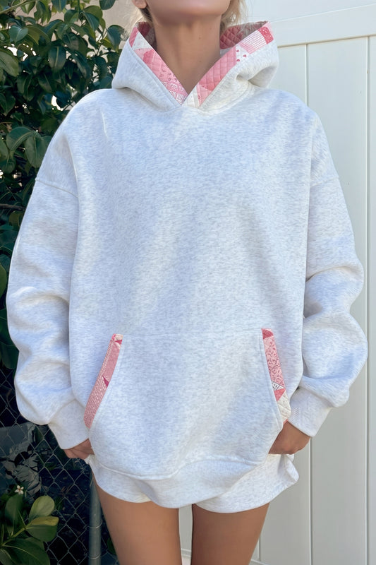 Gray Contrast Patchwork Oversized Hoodie-Tops/Sweatshirts & Hoodies-[Adult]-[Female]-Gray-S-2022 Online Blue Zone Planet