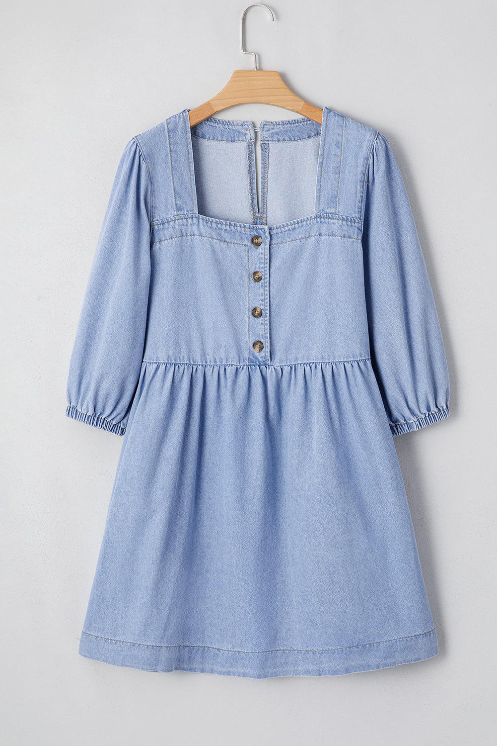 Beau Blue Denim Button Detail Babydoll Square Neck Mini Dress-TOPS / DRESSES-[Adult]-[Female]-2022 Online Blue Zone Planet