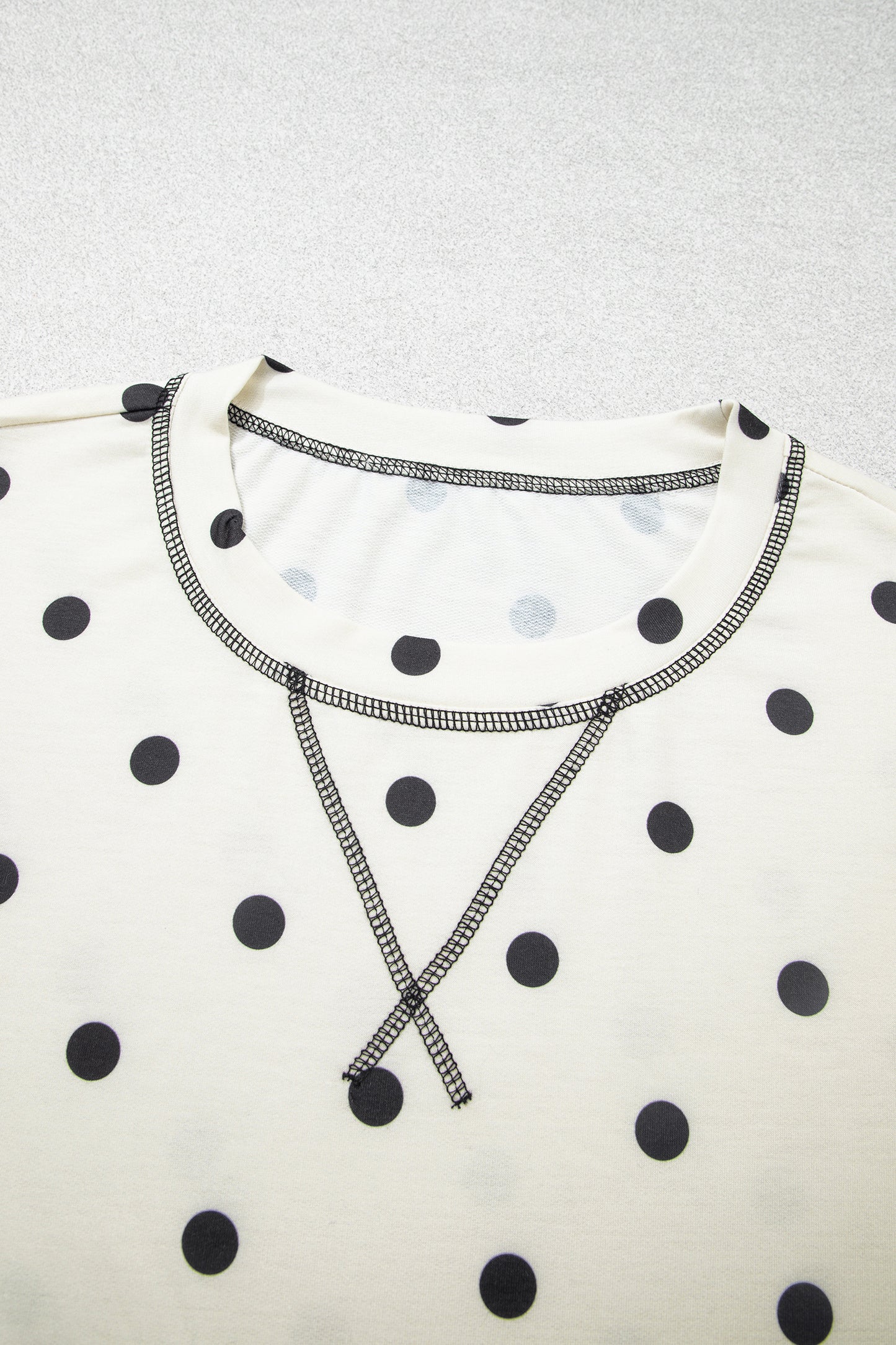 Beige Polka Dot Half Sleeve Loose Top Elastic Waist Casual Pants Set-Two Piece Sets/Pant Sets-[Adult]-[Female]-2022 Online Blue Zone Planet