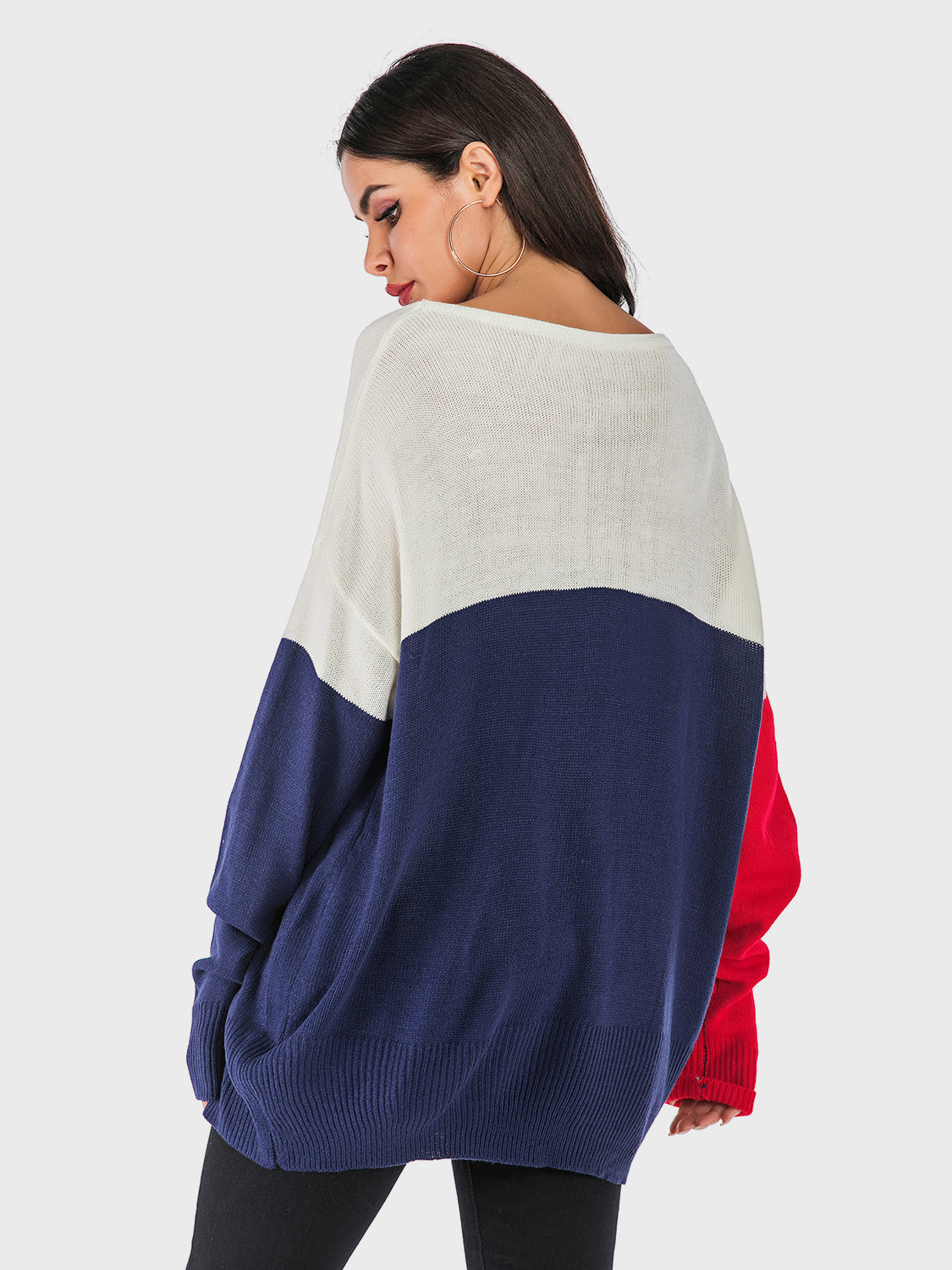 Perfee Contrast V-Neck Long Sleeve Knit Top-NEW ARRIVALS-[Adult]-[Female]-2022 Online Blue Zone Planet