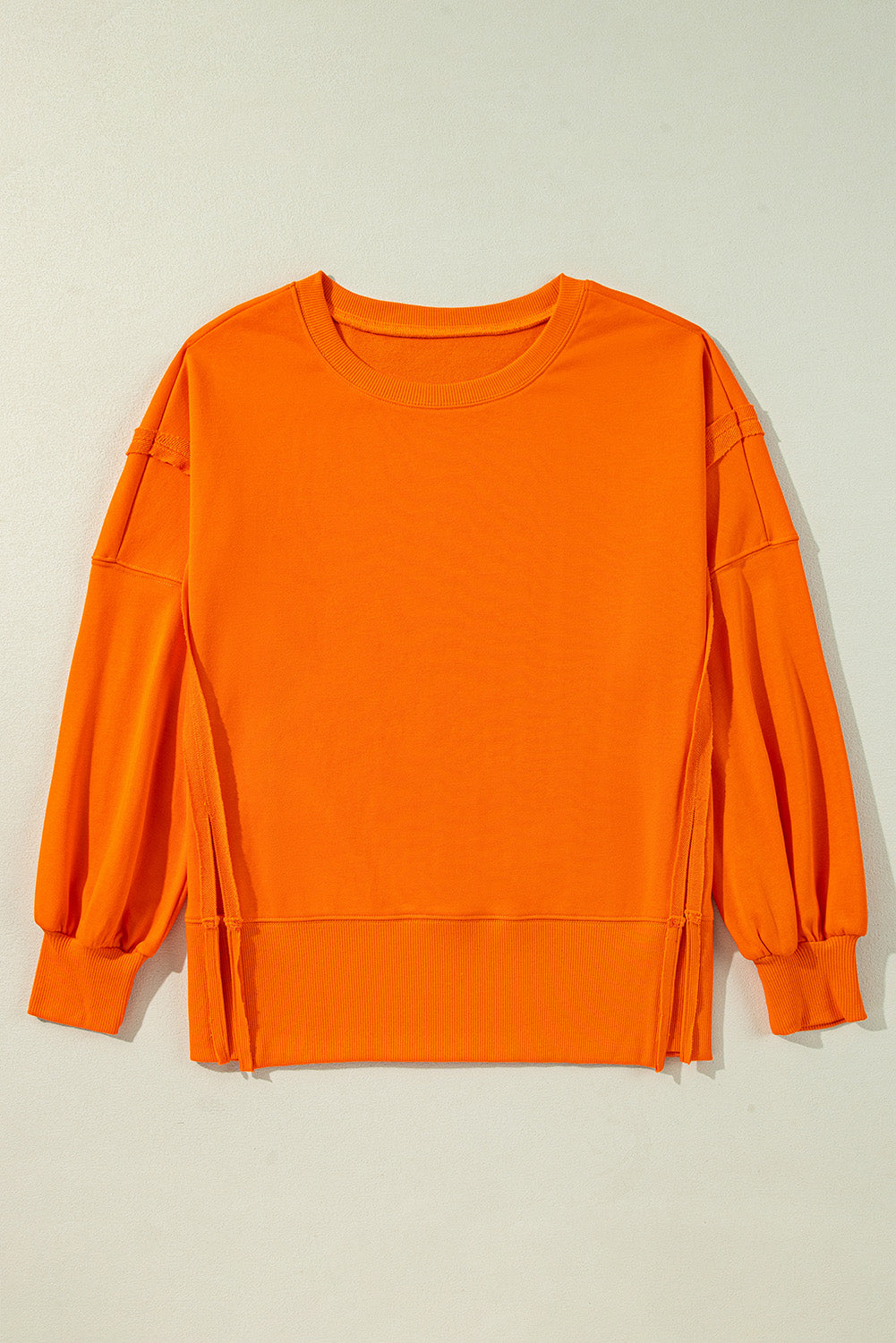 Blue Zone Planet | Carrot Exposed Seam Drop Shoulder Round Neck Sweatshirt with Slits-TOPS / DRESSES-[Adult]-[Female]-2022 Online Blue Zone Planet