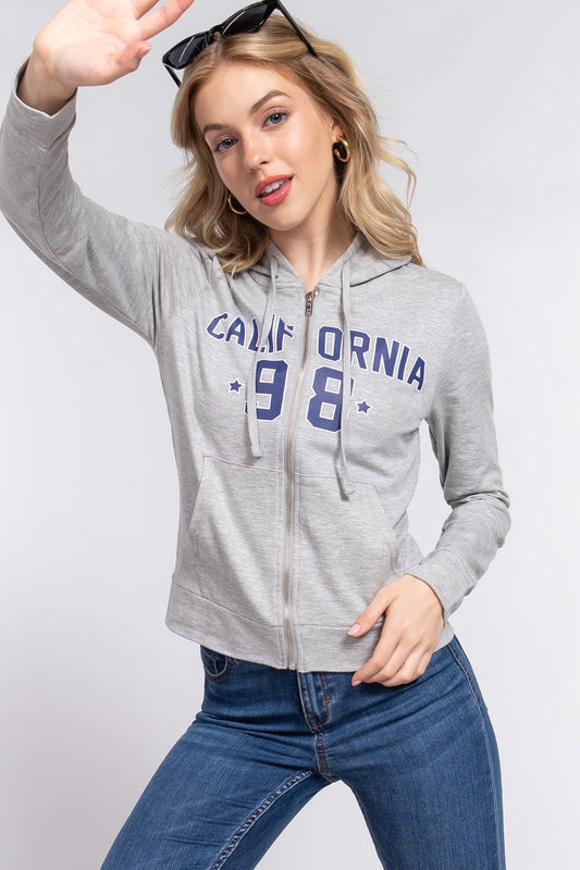 ACTIVE BASIC CALIFORNIA Zip Up Drawstring Long Sleeve Hoodie-TOPS / DRESSES-[Adult]-[Female]-2022 Online Blue Zone Planet