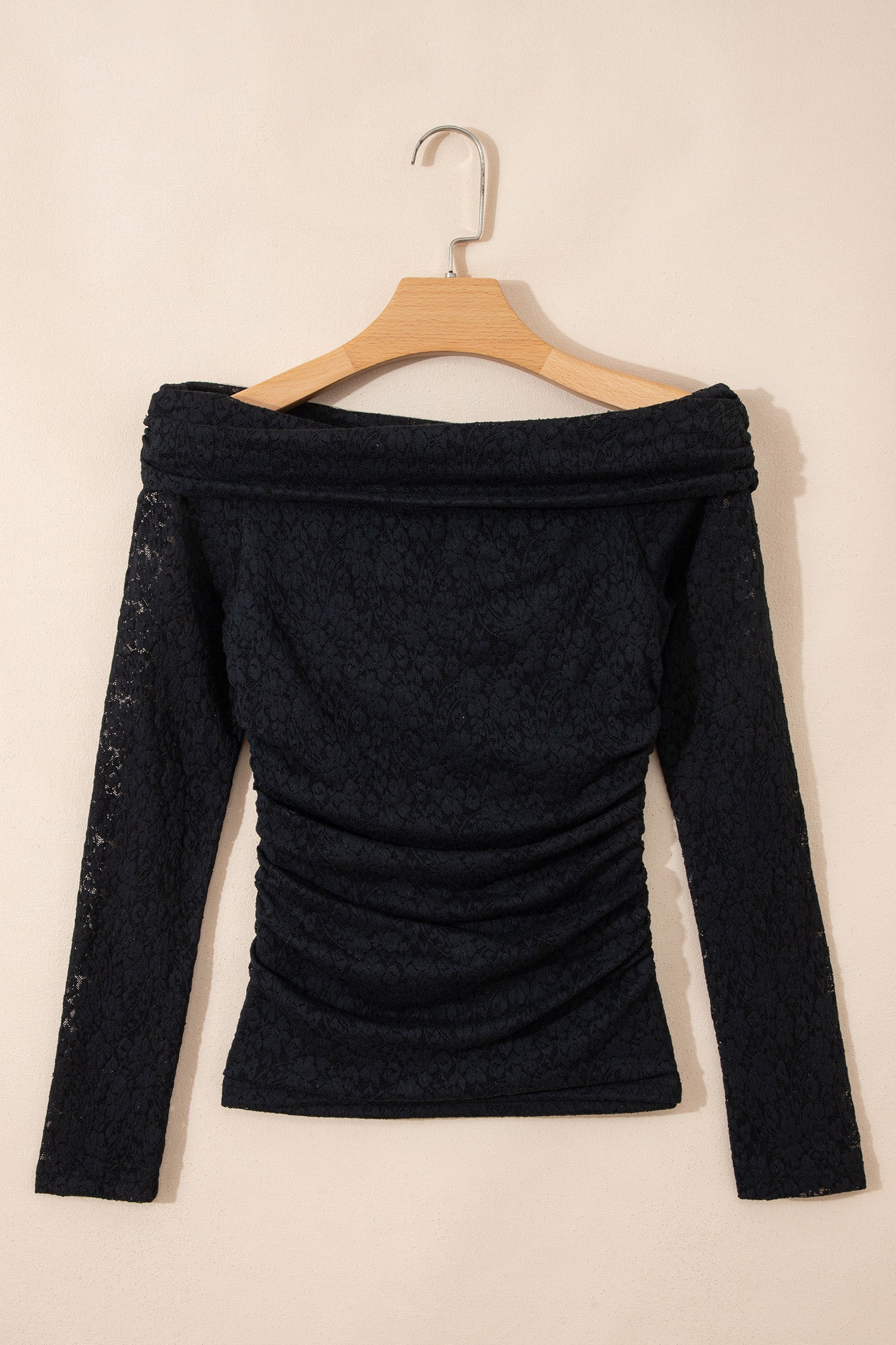 Black Floral Lace Off-Shoulder Long Sleeve Slim Top-Tops/Long Sleeve Tops-[Adult]-[Female]-2022 Online Blue Zone Planet