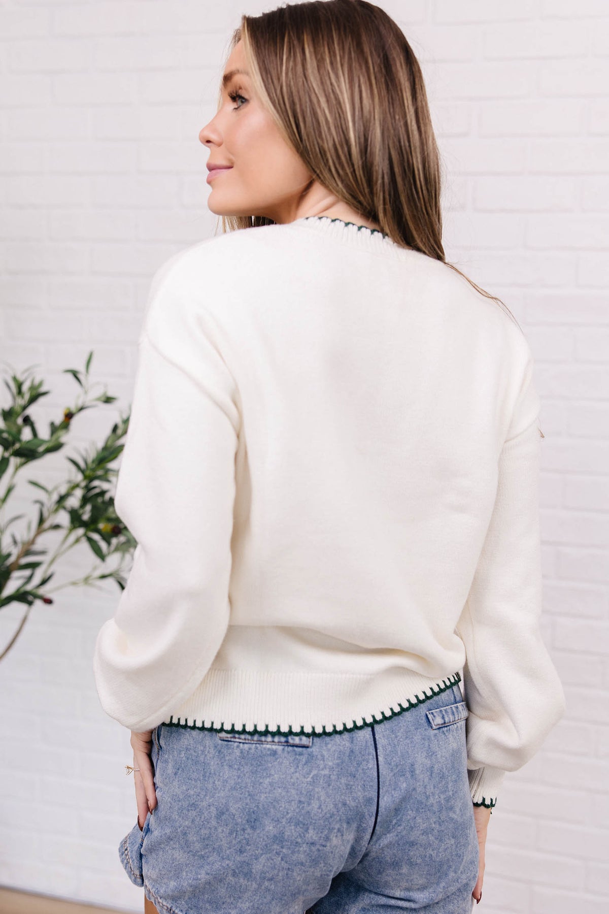 Beige Stitched Detail Christmas Tree Holiday Casual Sweater-Sweaters & Cardigans-[Adult]-[Female]-2022 Online Blue Zone Planet