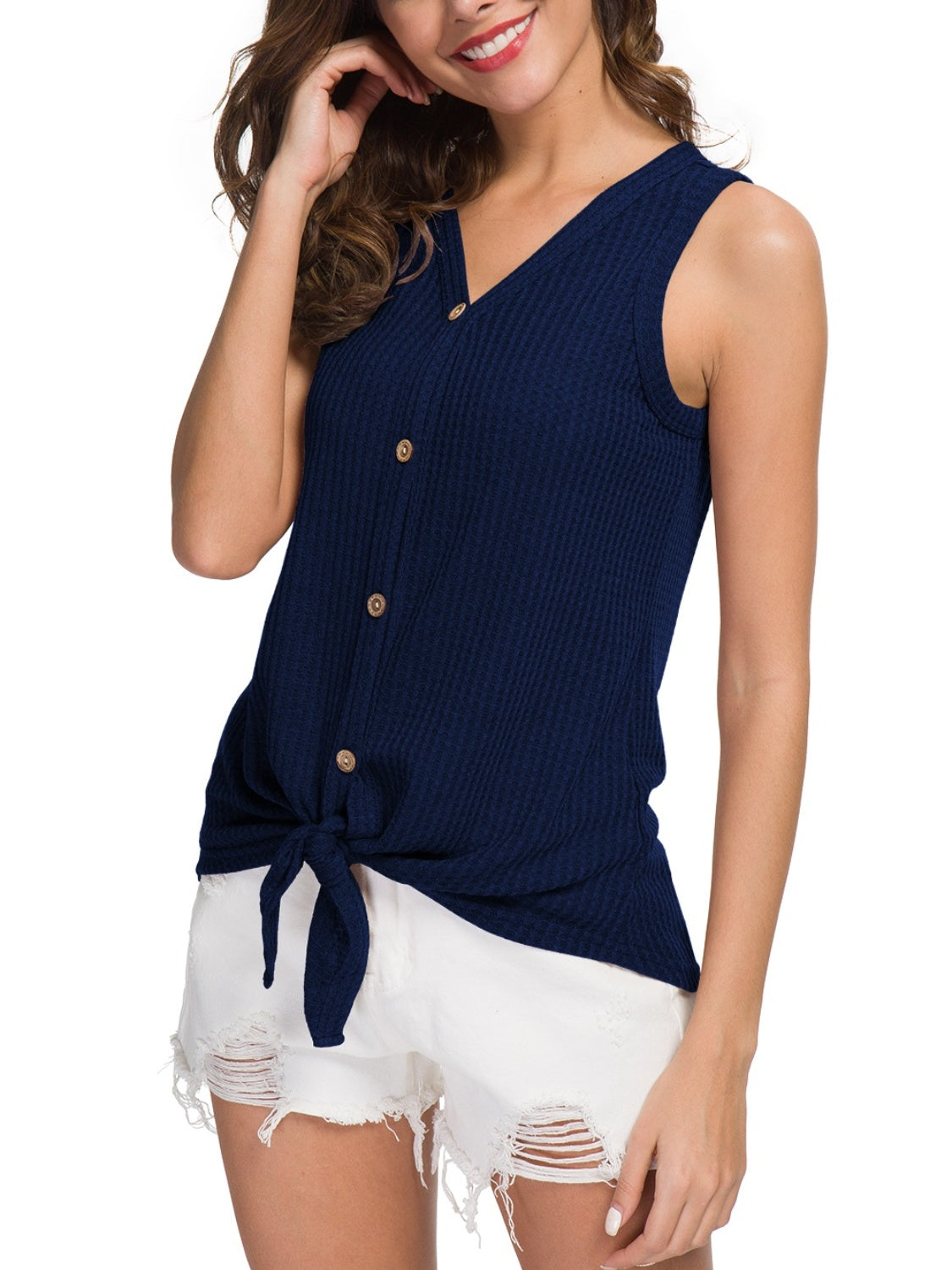 Blue Zone Planet | Tied V-Neck Tank-TOPS / DRESSES-[Adult]-[Female]-2022 Online Blue Zone Planet