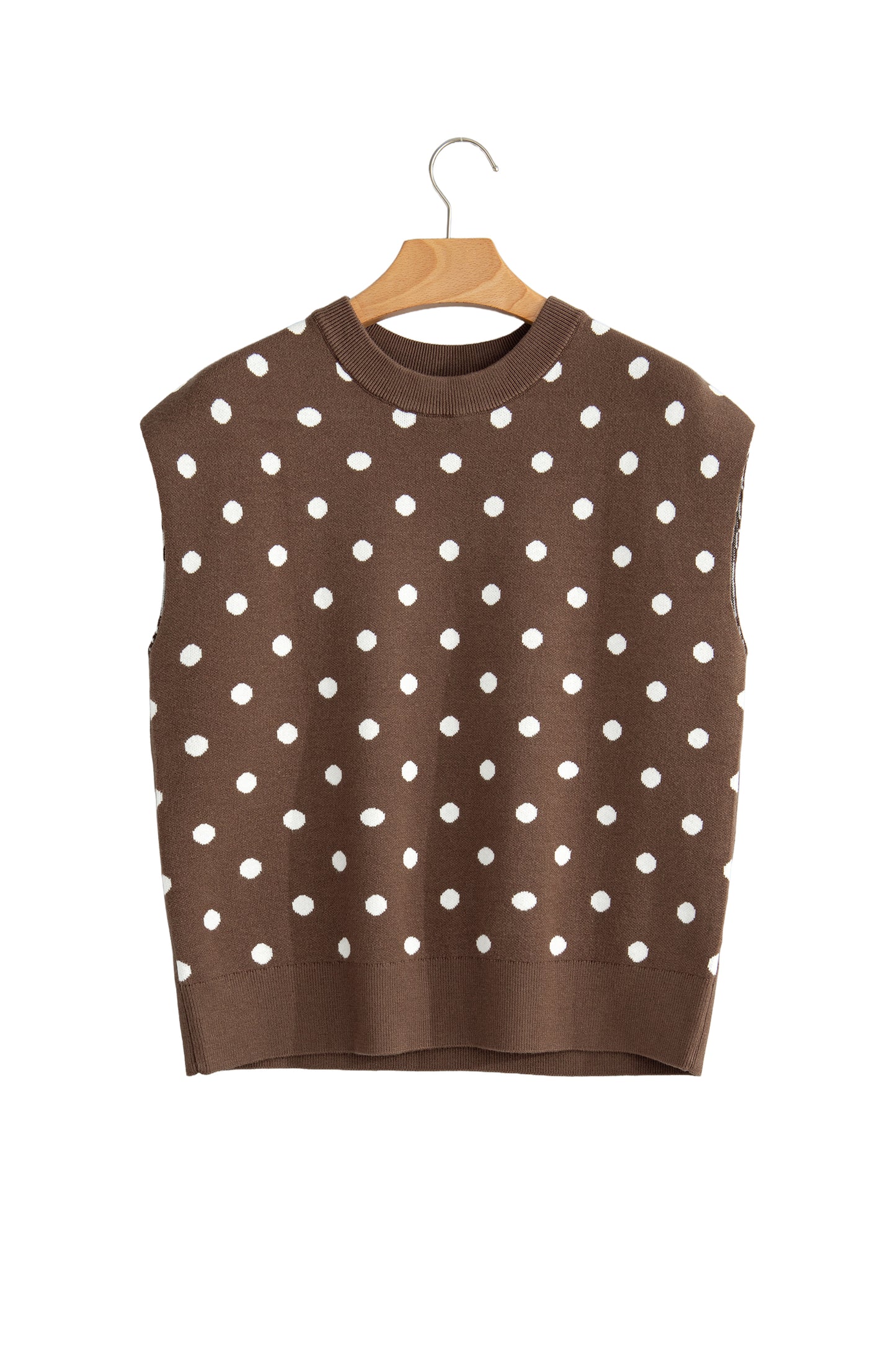 Brown Dolman Short Sleeve Round Neck Polka Dot Sweater-Sweaters & Cardigans/Short Sleeve Sweaters-[Adult]-[Female]-2022 Online Blue Zone Planet