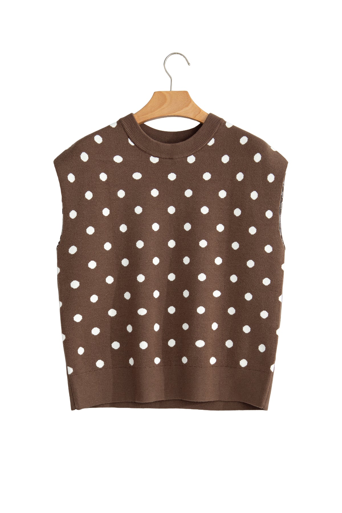 Brown Dolman Short Sleeve Round Neck Polka Dot Sweater-Sweaters & Cardigans/Short Sleeve Sweaters-[Adult]-[Female]-2022 Online Blue Zone Planet