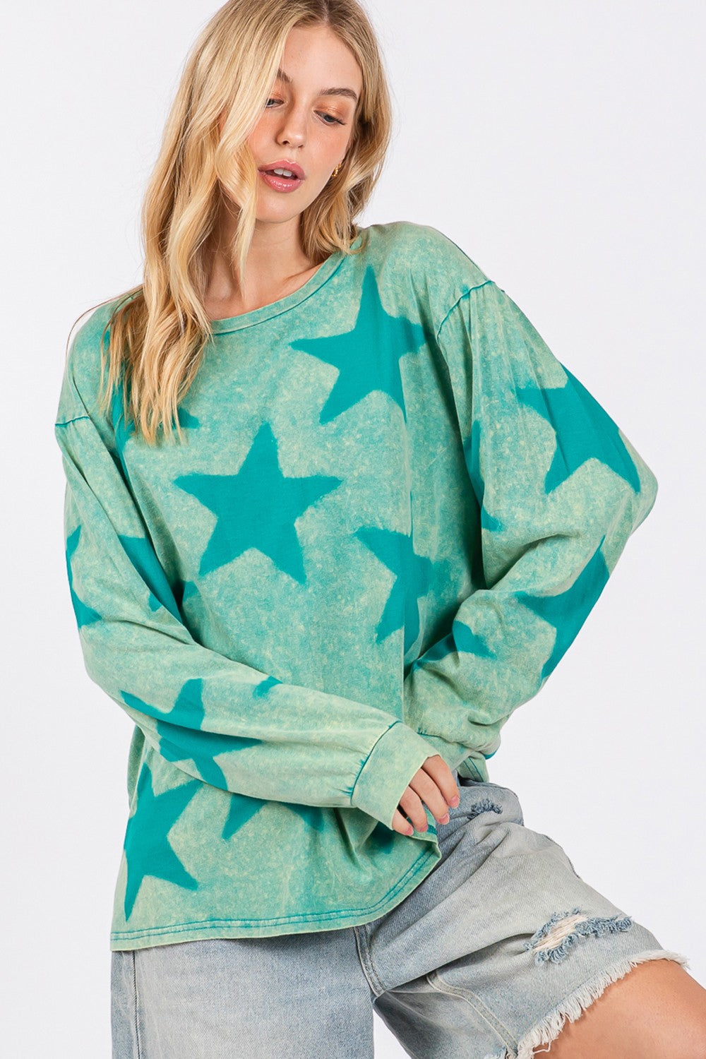 Blue Zone Planet | SAGE + FIG Mineral Wash Star Pattern T-Shirt-TOPS / DRESSES-[Adult]-[Female]-2022 Online Blue Zone Planet