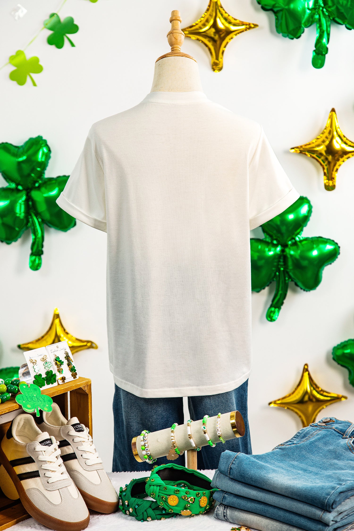 White St Patricks Day Sequin Graphic Casual T Shirt-Graphic/Graphic Tees-[Adult]-[Female]-2022 Online Blue Zone Planet