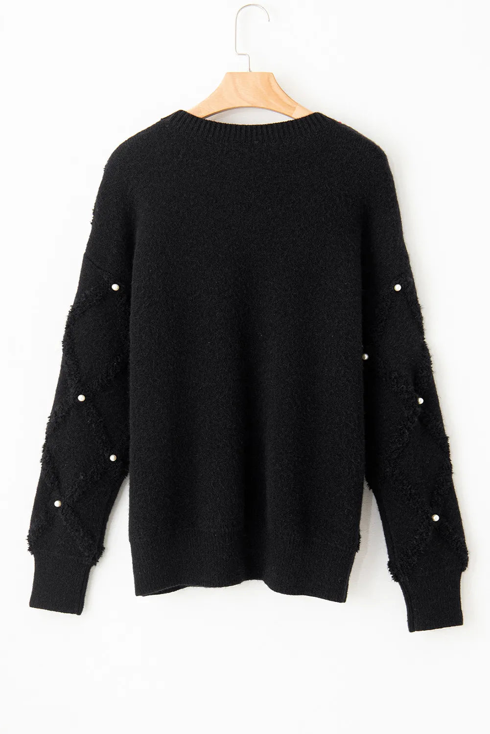 Pearl Detail Round Neck Long Sleeve Sweater-TOPS / DRESSES-[Adult]-[Female]-2022 Online Blue Zone Planet