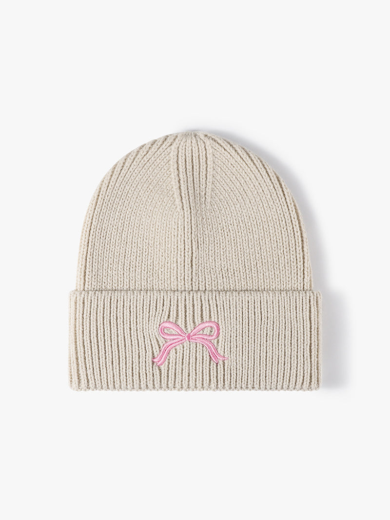 Embroidered Bow Knit Hat-BEANIES-[Adult]-[Female]-Beige-One Size-2022 Online Blue Zone Planet