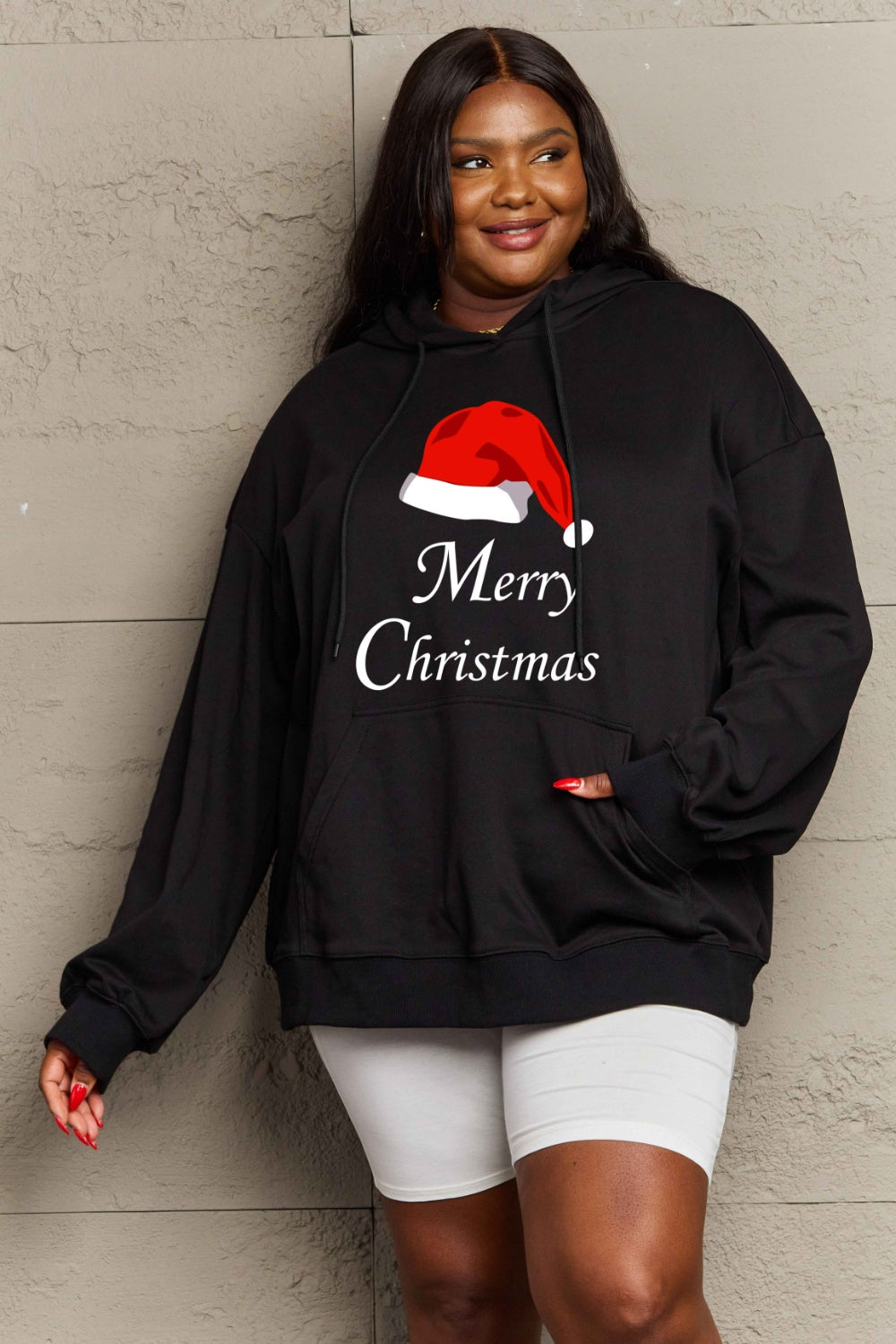 Simply Love Full Size MERRY CHRISTMAS Graphic Hoodie-HOODIES-[Adult]-[Female]-2022 Online Blue Zone Planet