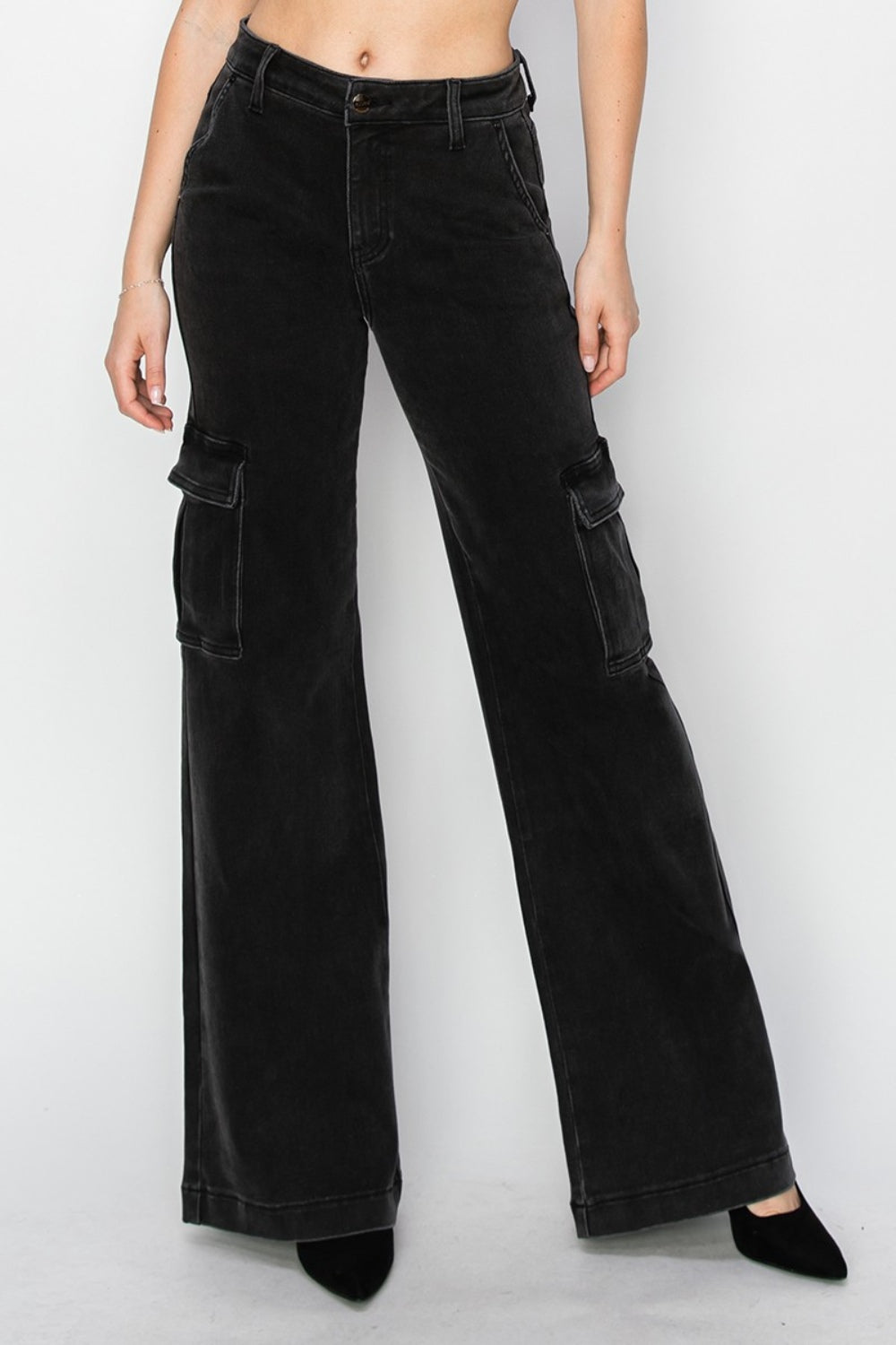 Risen Full Size High Rise Wide Leg Cargo Jeans-BOTTOMS SIZES SMALL MEDIUM LARGE-[Adult]-[Female]-2022 Online Blue Zone Planet