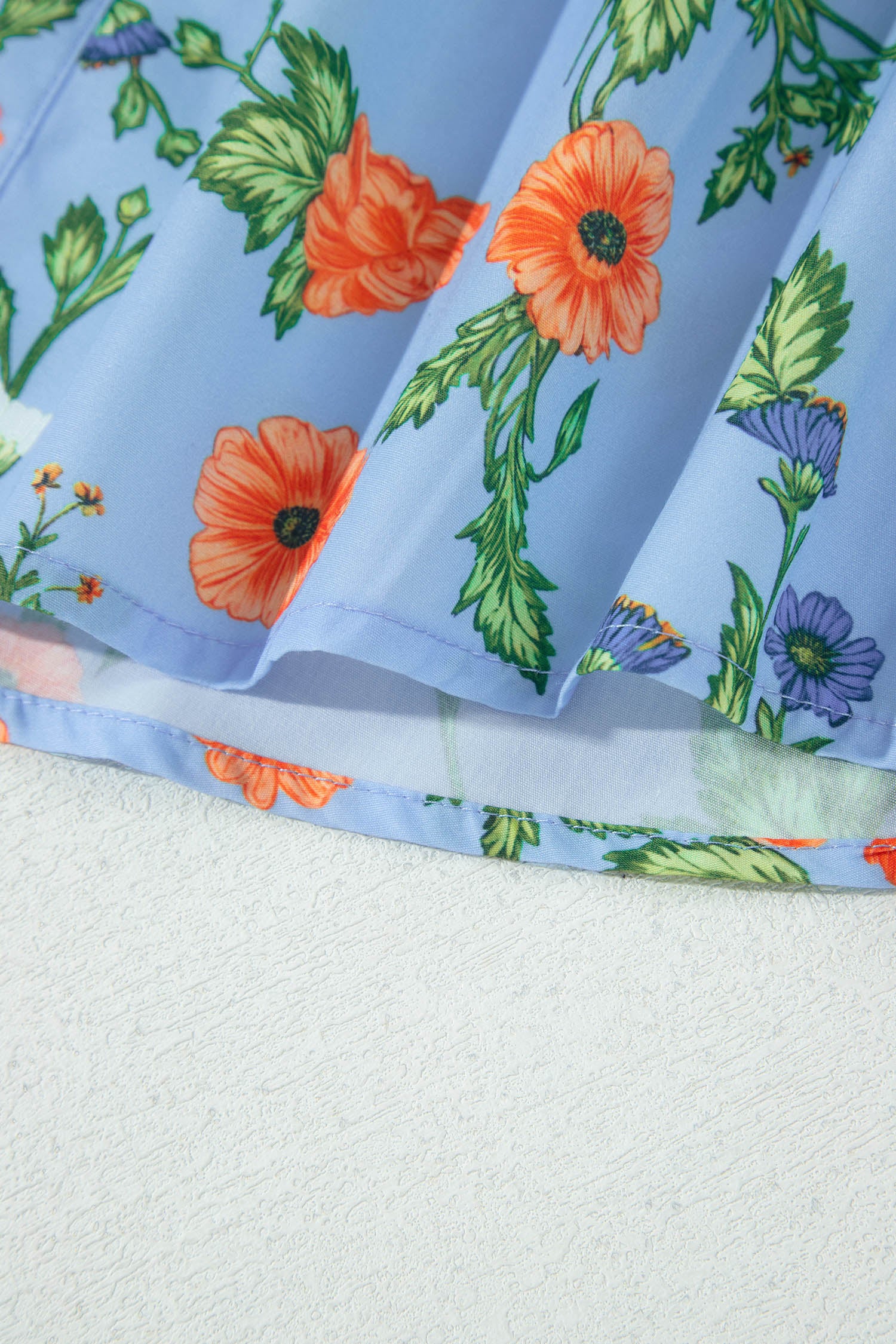 Sky Blue Floral Print Bracelet Sleeve Button Down Casual Shirt-Bracelet-[Adult]-[Female]-2022 Online Blue Zone Planet
